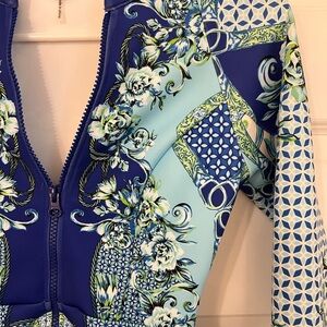 Hale Bob Blue Zip-Up Rash Guard Swimsuit